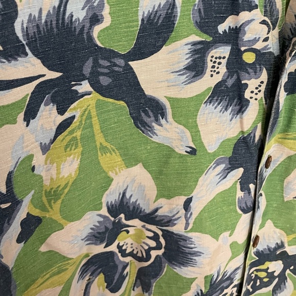Vintage Nautica Shirt Mens Medium Green Blue Hawaiian Floral Aloha Linen Blend - Picture 6 of 9